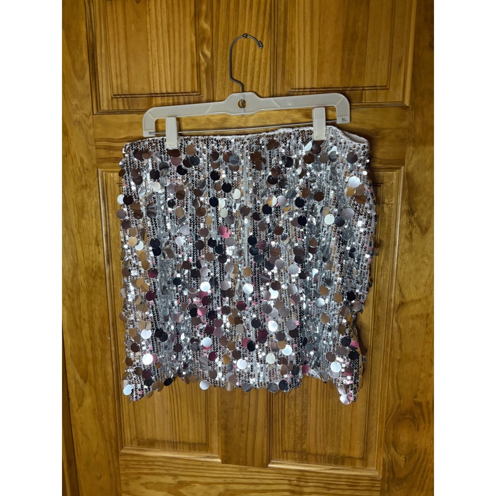 SHEIN Curve Silver Sequin Mini Skirt Plus Size 2XL Disc Sequin Party Festival